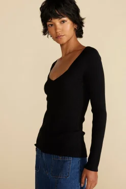 Sweaters & Cardigans|Tops^Amour Vert Maelle Square Neck Sweater Black