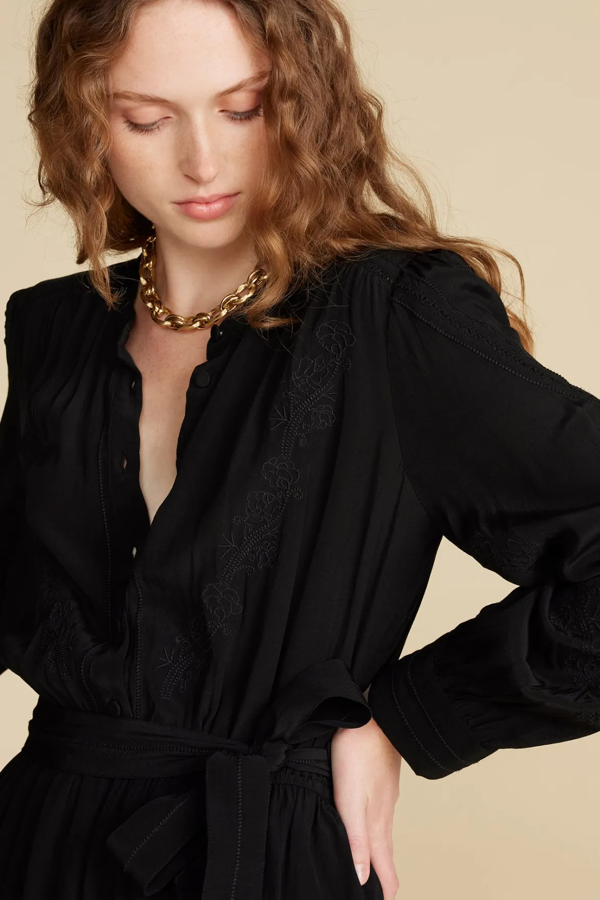 Dresses^Amour Vert Malta Embroidered Crepe Dress Black