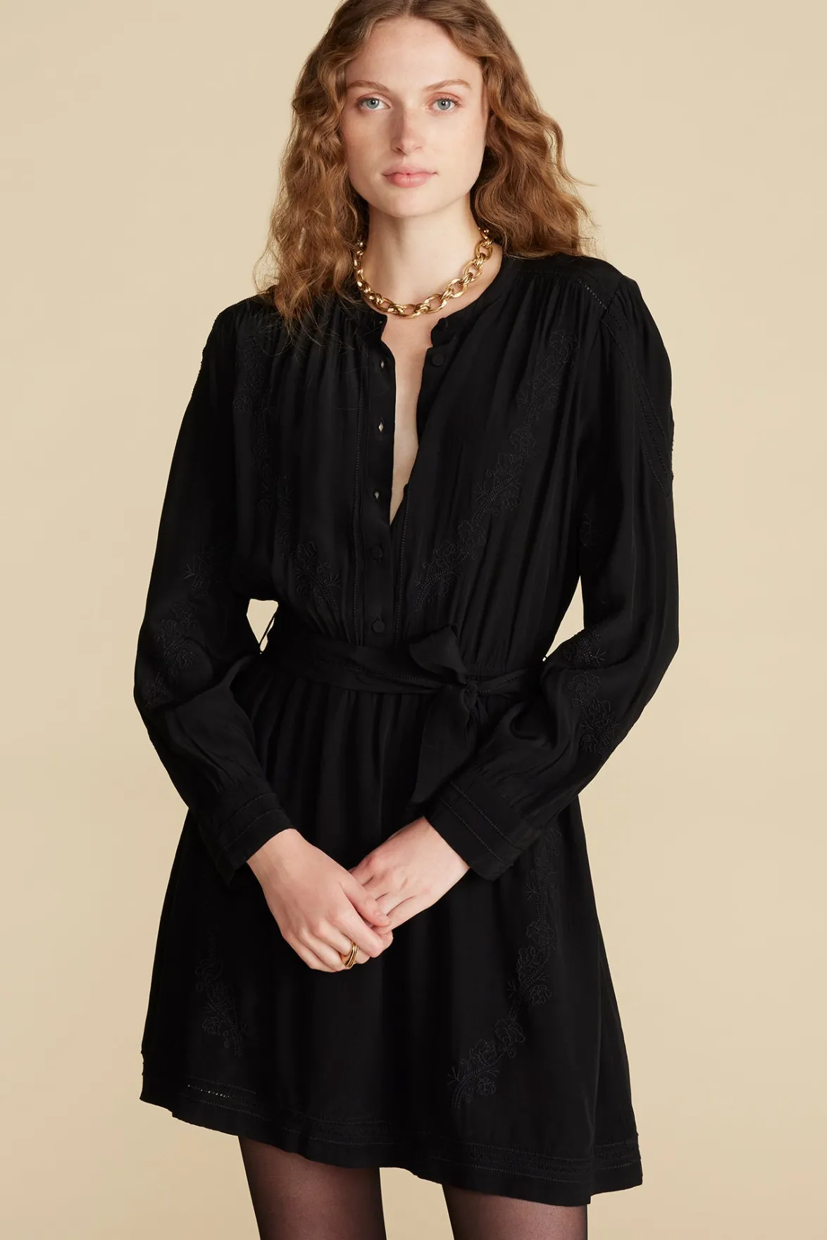 Dresses^Amour Vert Malta Embroidered Crepe Dress Black