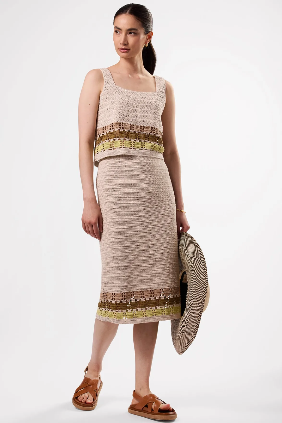 Skirts|Clearance^Amour Vert Meli Crochet Skirt EcruMultiStripe