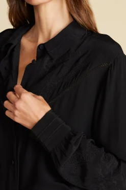 Blouses & Shirts|Tops^Amour Vert Melisande Embroidered Crepe Blouse Black
