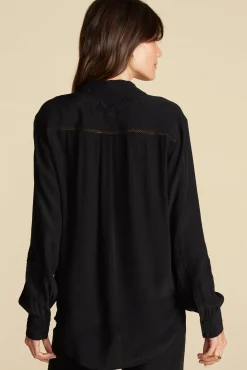 Blouses & Shirts|Tops^Amour Vert Melisande Embroidered Crepe Blouse Black