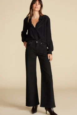 Blouses & Shirts|Tops^Amour Vert Melisande Embroidered Crepe Blouse Black