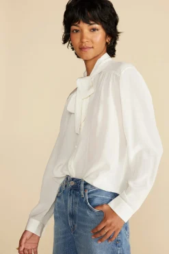 Blouses & Shirts|Tops^Amour Vert Milla Washable Silk Bow Blouse Ivory