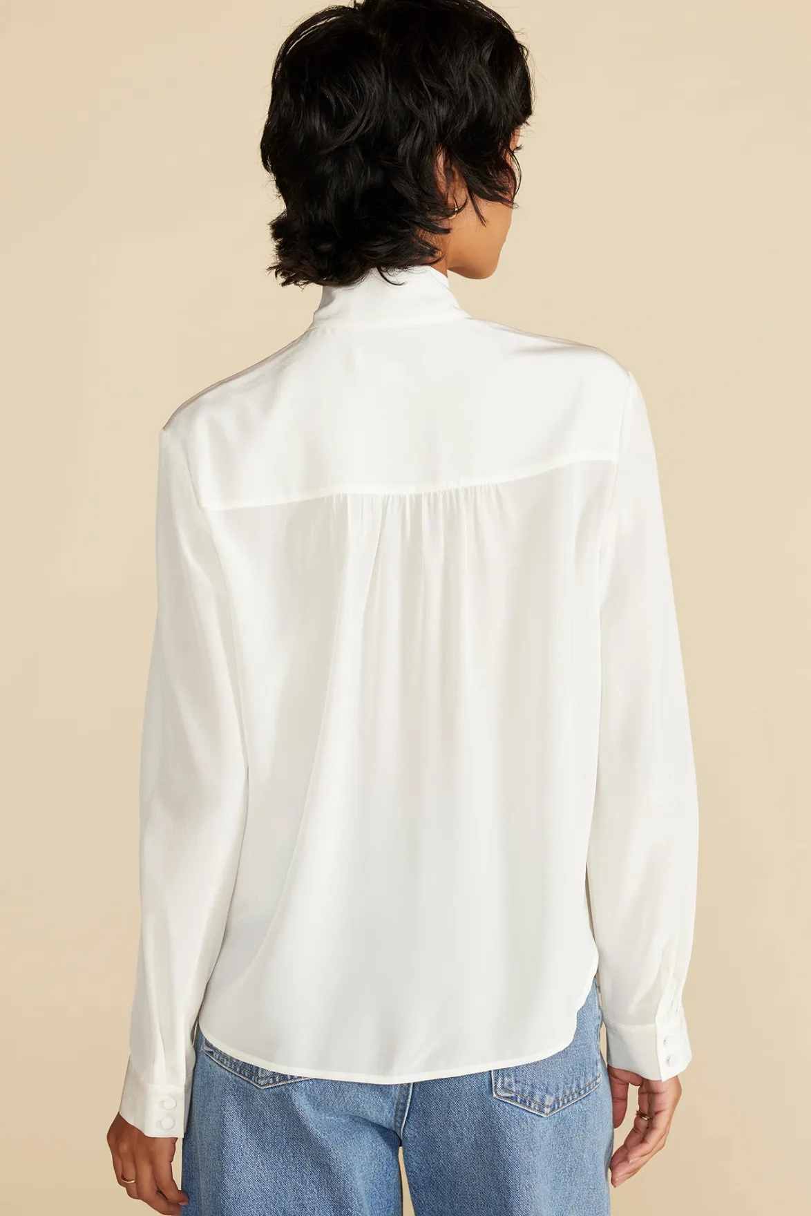 Blouses & Shirts|Tops^Amour Vert Milla Washable Silk Bow Blouse Ivory
