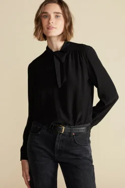Blouses & Shirts|Tops^Amour Vert Milla Washable Silk Bow Blouse Black