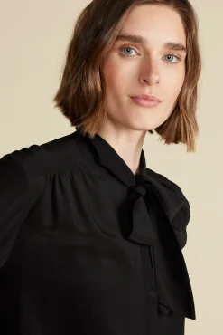 Blouses & Shirts|Tops^Amour Vert Milla Washable Silk Bow Blouse Black