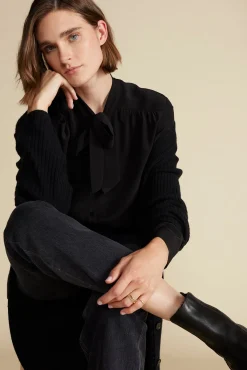 Blouses & Shirts|Tops^Amour Vert Milla Washable Silk Bow Blouse Black