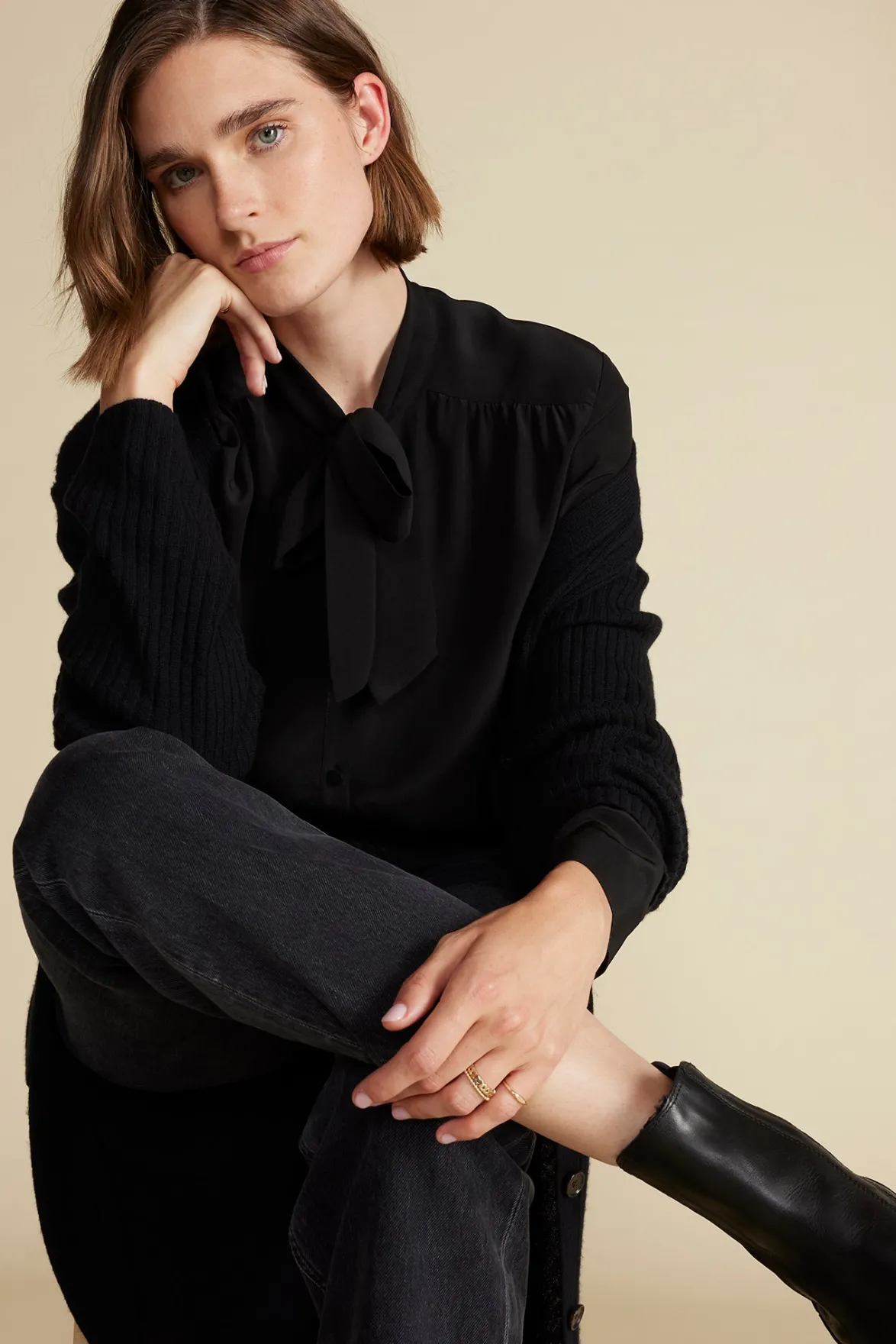 Blouses & Shirts|Tops^Amour Vert Milla Washable Silk Bow Blouse Black