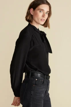 Blouses & Shirts|Tops^Amour Vert Milla Washable Silk Bow Blouse Black