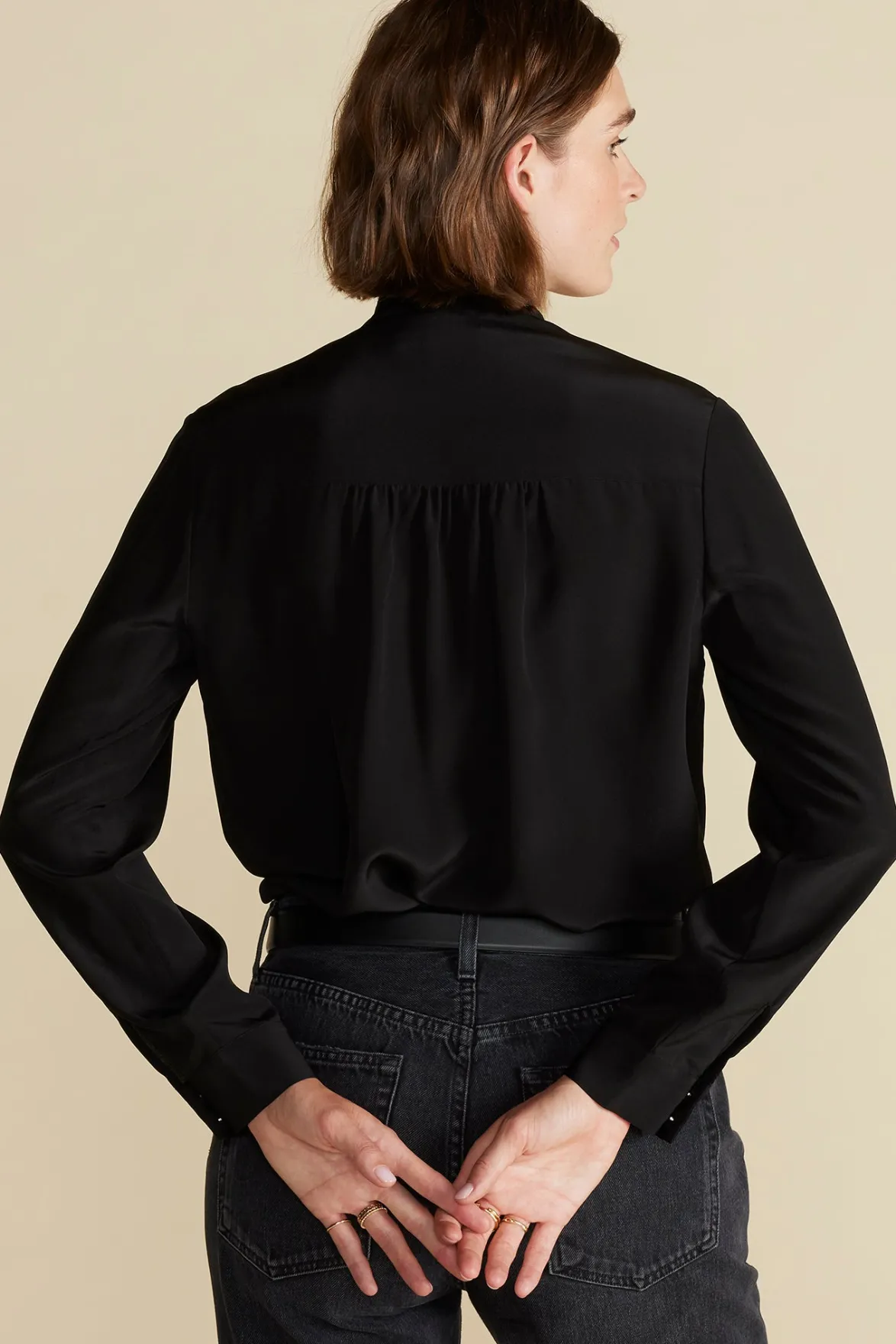 Blouses & Shirts|Tops^Amour Vert Milla Washable Silk Bow Blouse Black