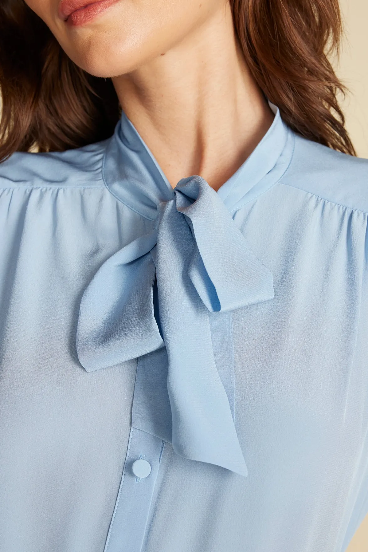 Blouses & Shirts|Tops^Amour Vert Milla Washable Silk Bow Blouse SkyBlue