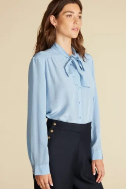 Blouses & Shirts|Tops^Amour Vert Milla Washable Silk Bow Blouse SkyBlue