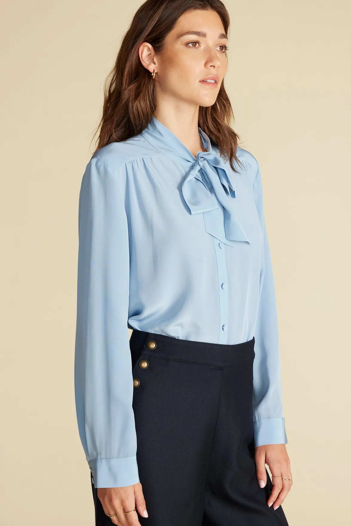 Blouses & Shirts|Tops^Amour Vert Milla Washable Silk Bow Blouse SkyBlue