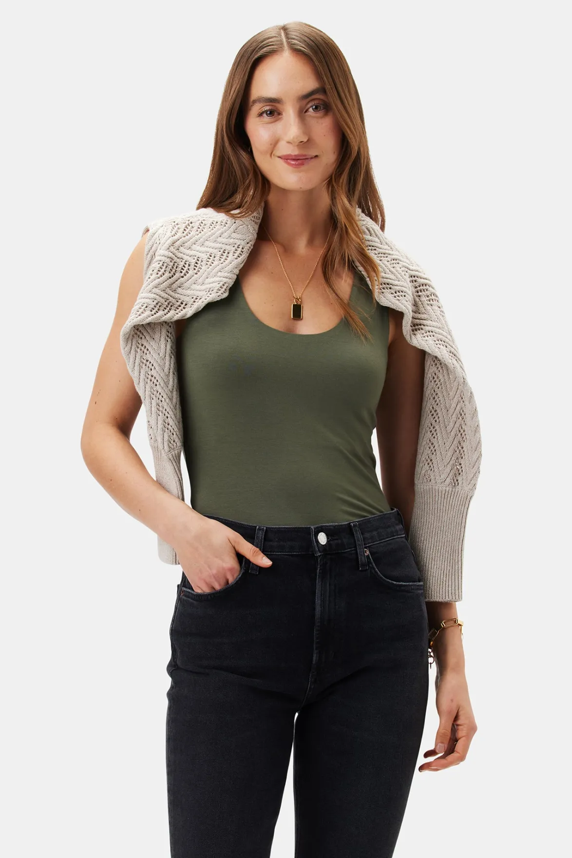 Tops|Clearance^Amour Vert New Iris Modal Tank OliveGreen