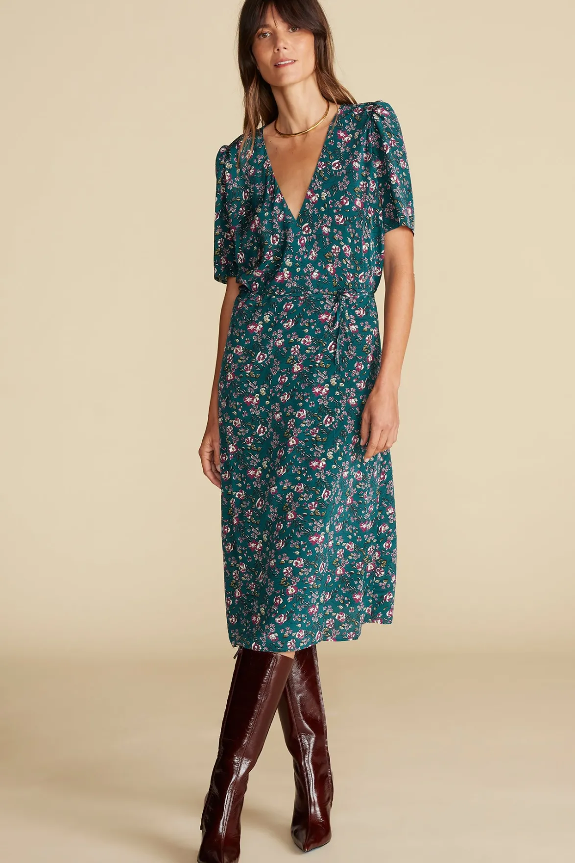 Dresses^Amour Vert Nicolette Washable Silk Dress ChloeGreenFloralPrint