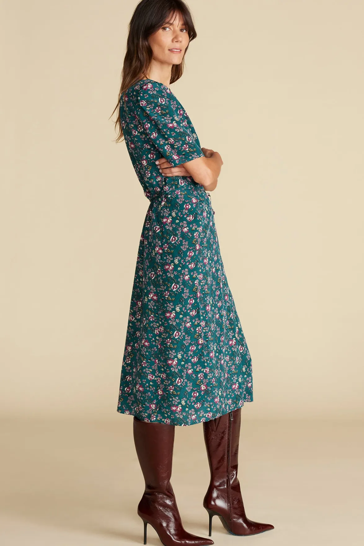 Dresses^Amour Vert Nicolette Washable Silk Dress ChloeGreenFloralPrint