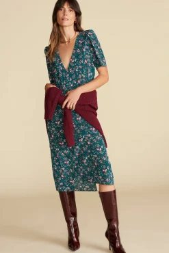 Dresses^Amour Vert Nicolette Washable Silk Dress ChloeGreenFloralPrint