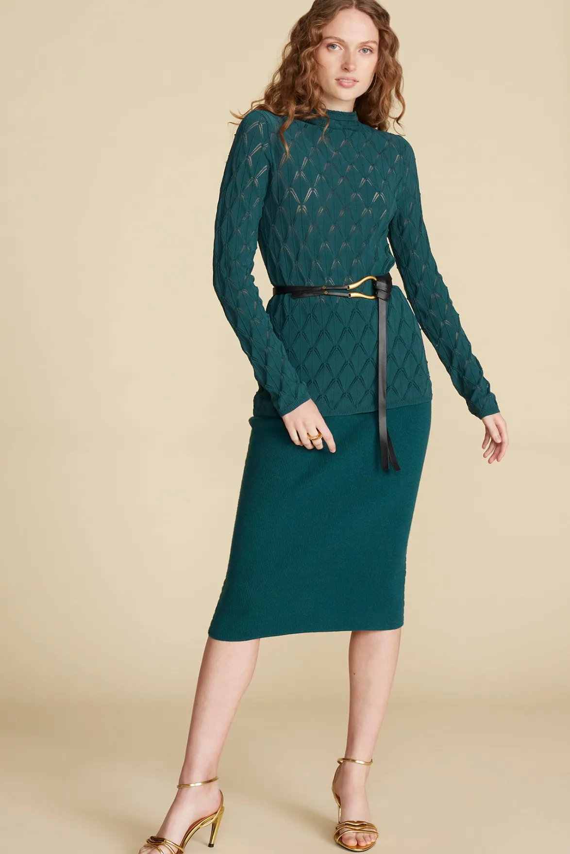 Skirts^Amour Vert Olympe Knit Pencil Skirt ForestGreen