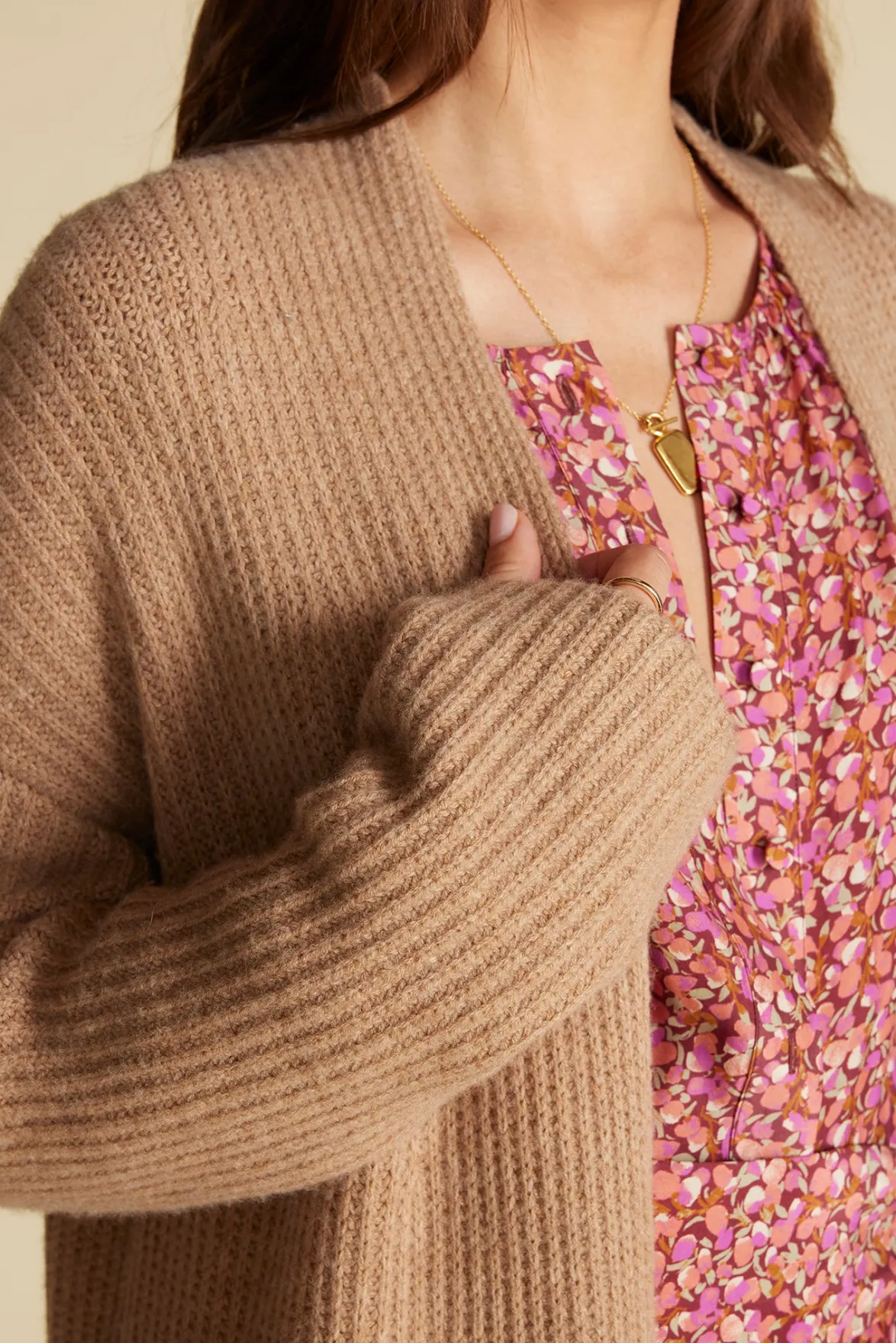 Sweaters & Cardigans^Amour Vert Pauline Wool Cashmere Sweater Coat CafeAuLaitBeige