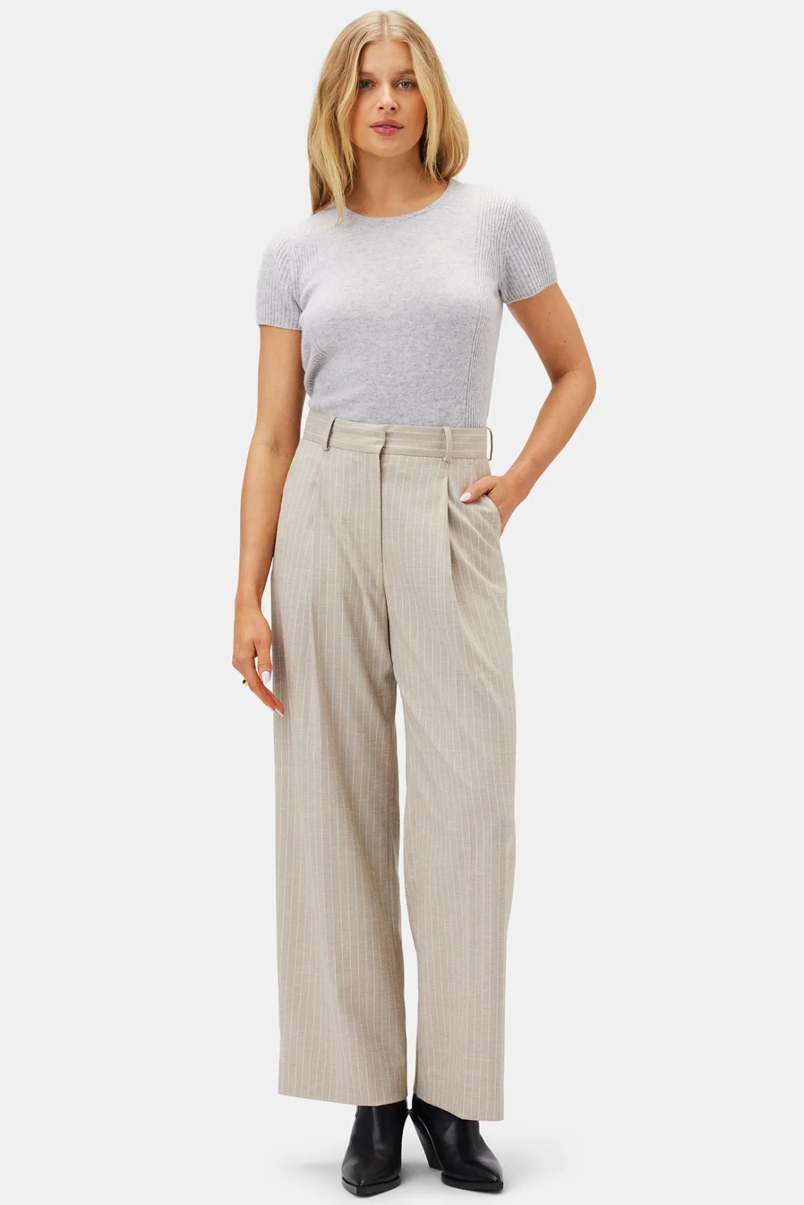 Clearance^Amour Vert Pleated Wide Leg Trouser SanDiegoStripeNatural