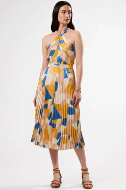 Dresses|Clearance^Amour Vert Pleat Recycled Sateen Dress SoniaIndigoBlueMulti