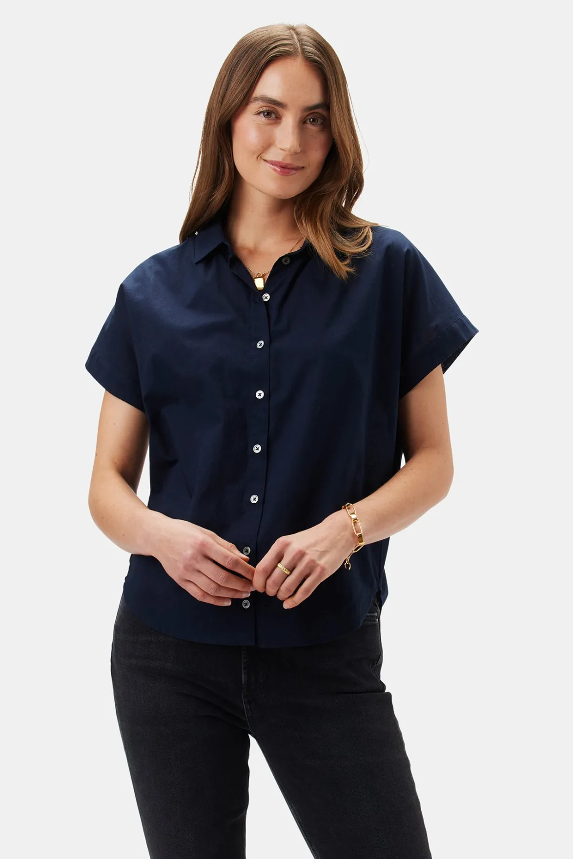 Tops|Clearance^Amour Vert Renata Full Placket Blouse NavyBlue