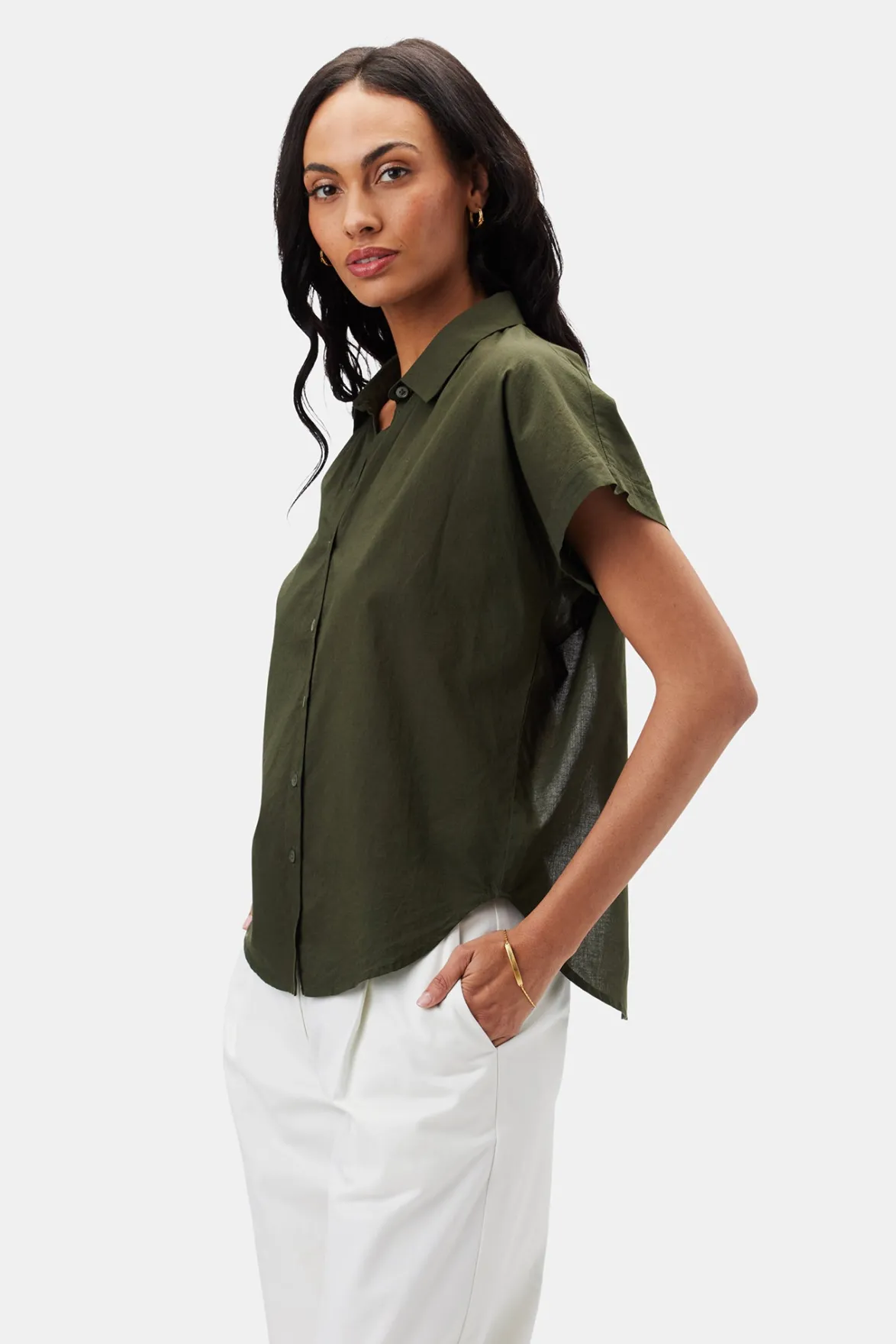 Tops|Clearance^Amour Vert Renata Full Placket Blouse OliveGreen