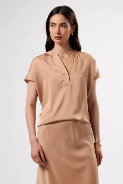 Blouses & Shirts|Tops^Amour Vert Renata Stretch Silk Blouse Biscotti