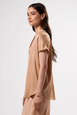 Blouses & Shirts|Tops^Amour Vert Renata Stretch Silk Blouse Biscotti