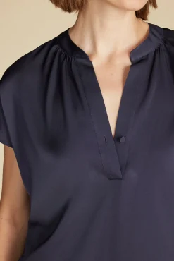 Blouses & Shirts|Tops^Amour Vert Renata Stretch Silk Blouse NightSkyBlue