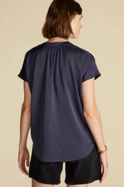 Blouses & Shirts|Tops^Amour Vert Renata Stretch Silk Blouse NightSkyBlue