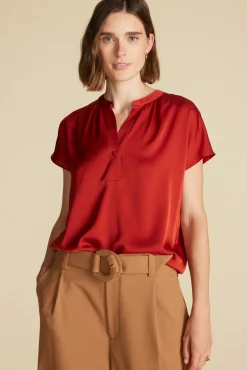 Blouses & Shirts|Tops^Amour Vert Renata Stretch Silk Blouse Rust