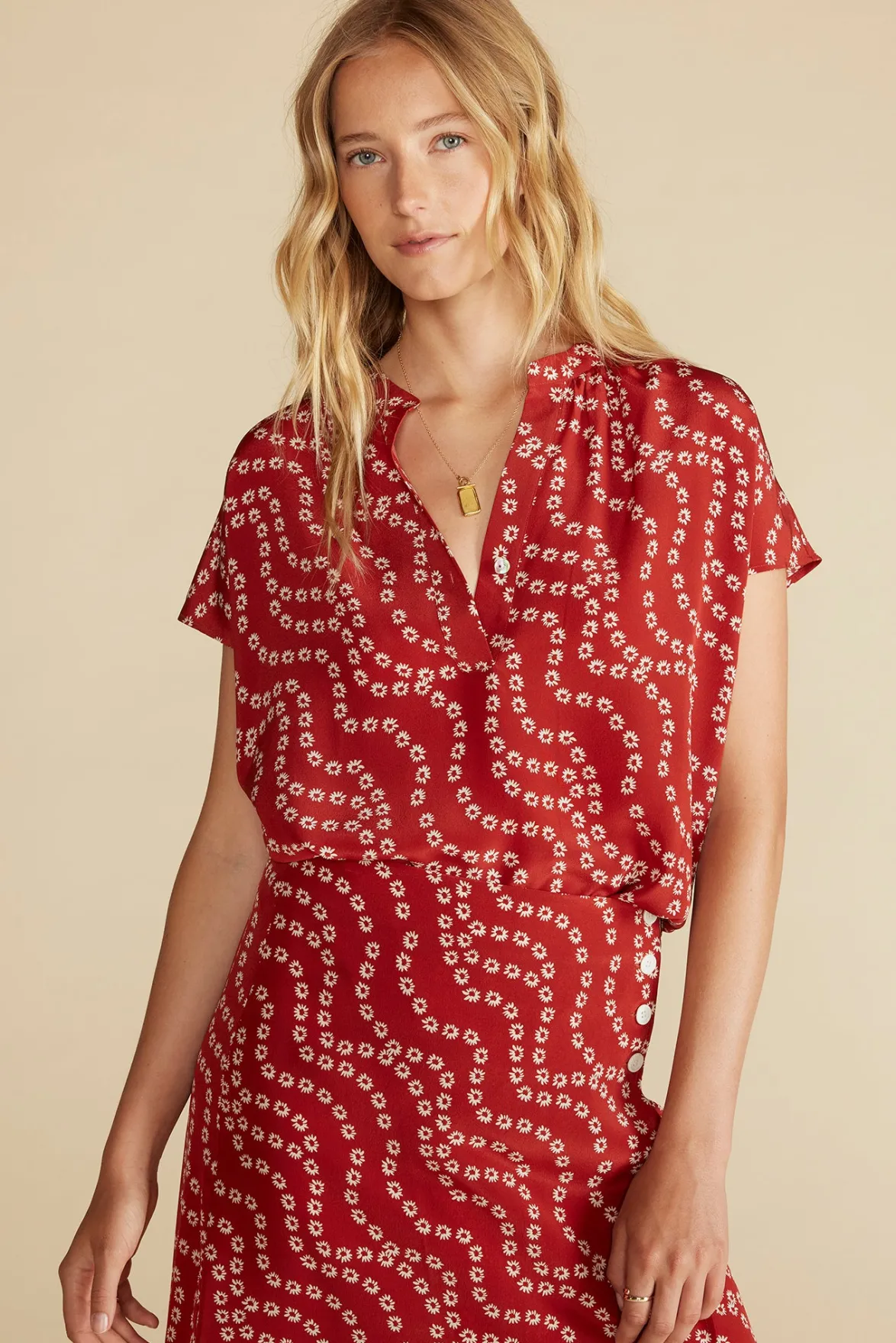 Tops|Blouses & Shirts^Amour Vert Renata Washable Silk Blouse RustVannesFloralPrint