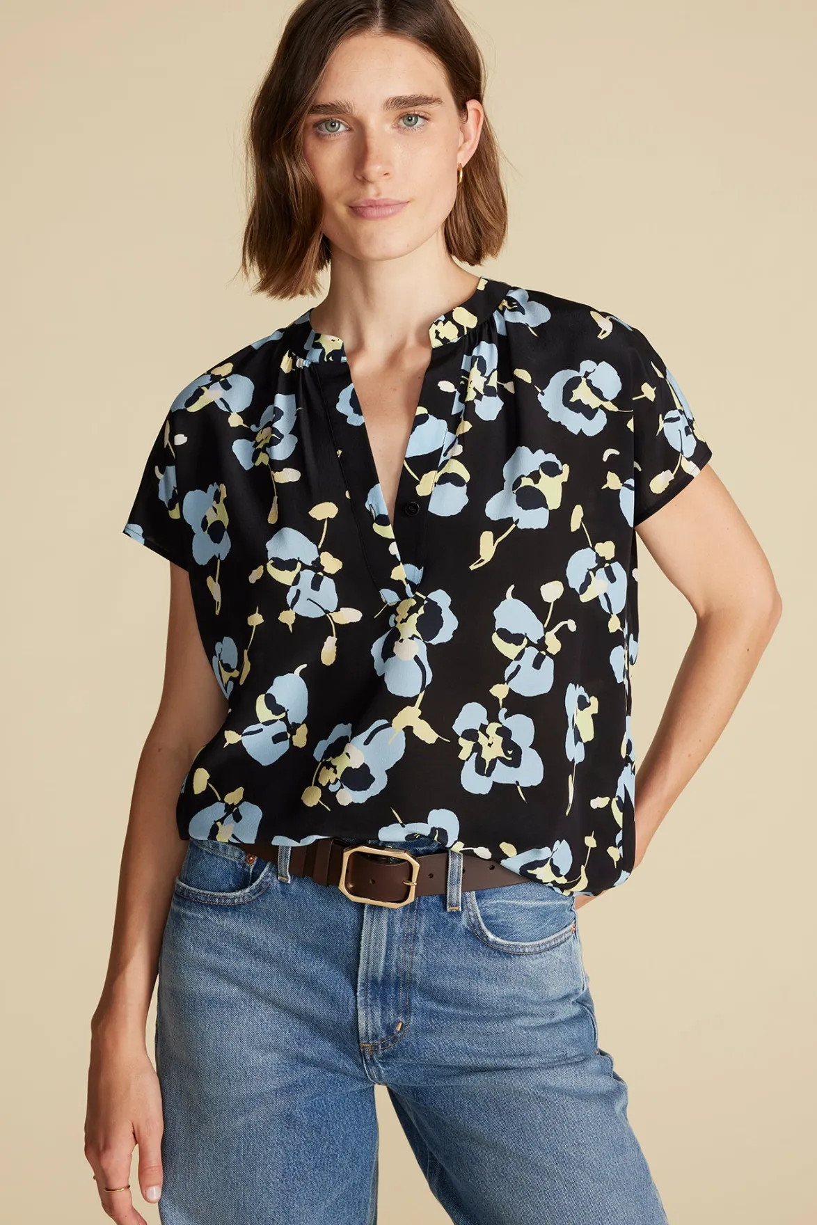 Blouses & Shirts|Tops^Amour Vert Renata Washable Silk Blouse BlackPenseeFloralPrint