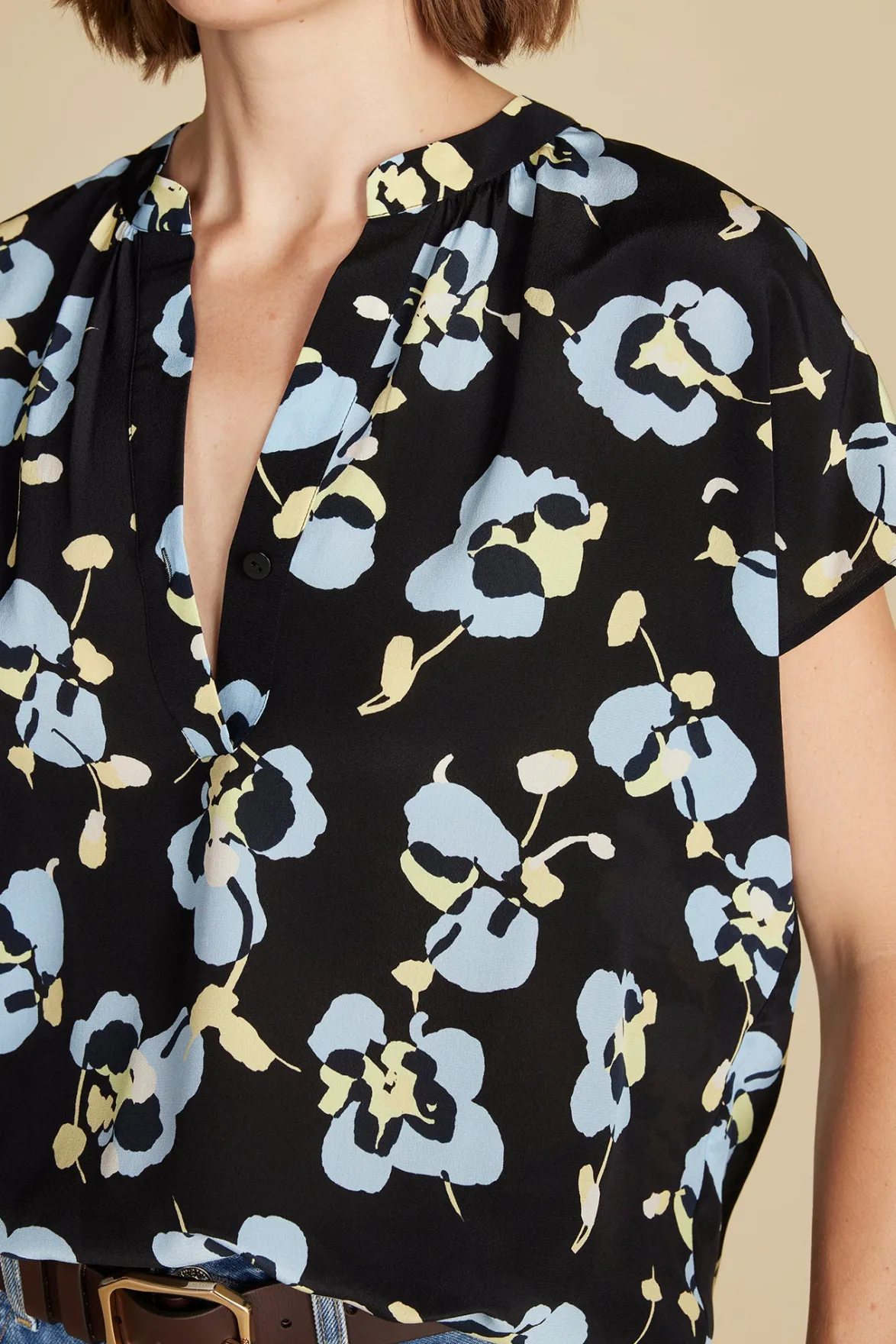 Blouses & Shirts|Tops^Amour Vert Renata Washable Silk Blouse BlackPenseeFloralPrint