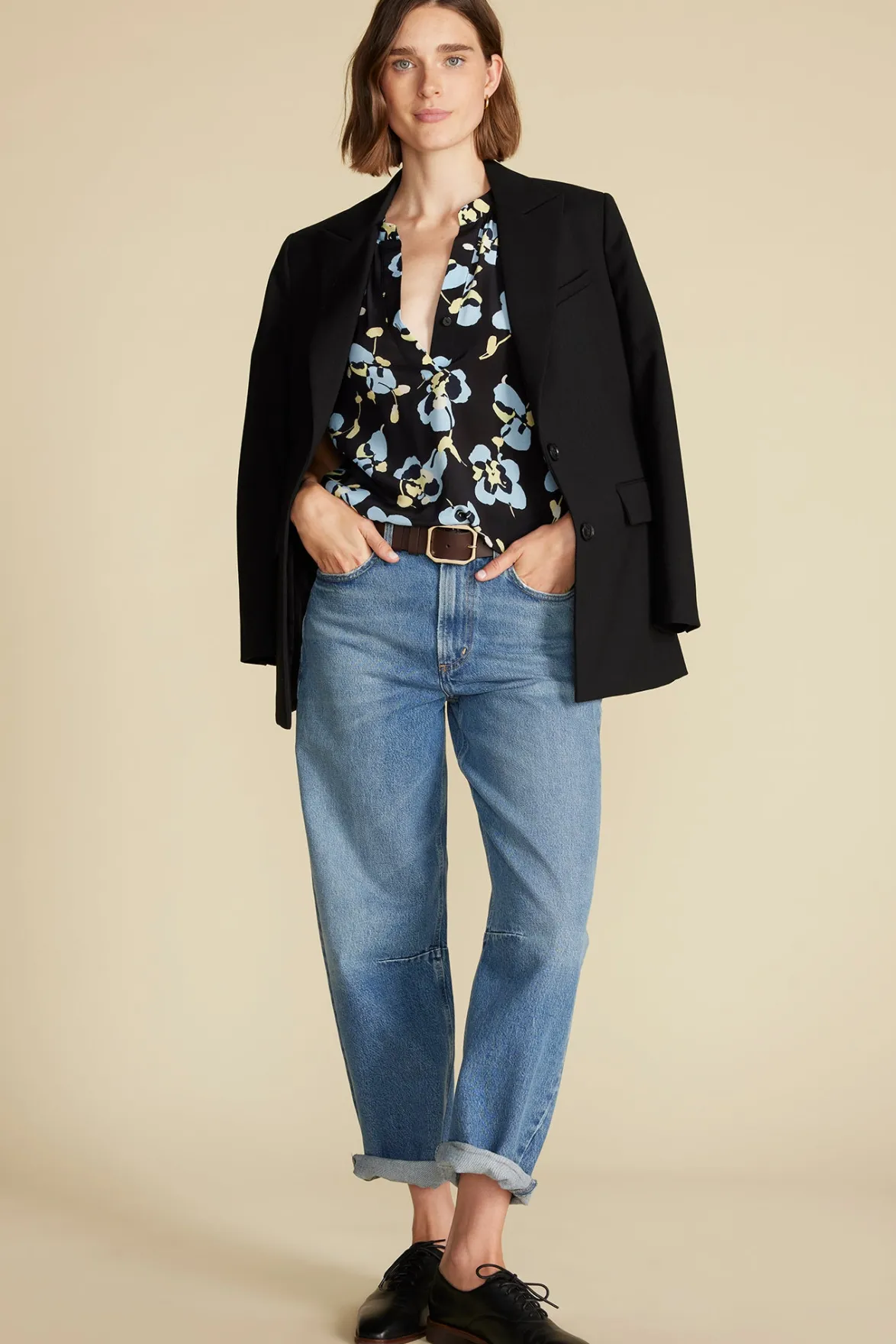 Blouses & Shirts|Tops^Amour Vert Renata Washable Silk Blouse BlackPenseeFloralPrint