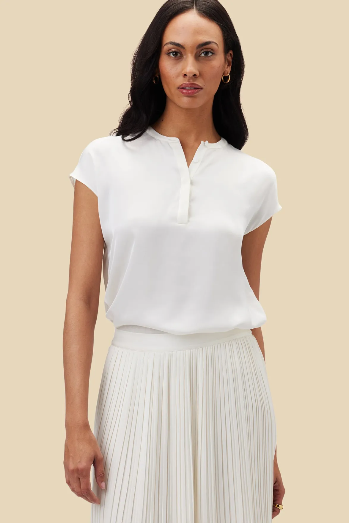 Blouses & Shirts|Tops^Amour Vert Ren Recycled Sateen Blouse Ivory