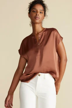 Blouses & Shirts|Tops^Amour Vert Ren Recycled Sateen Blouse Cafe