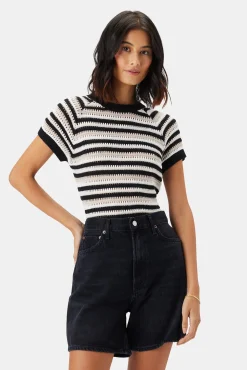 Tops|Clearance^Amour Vert Rosario Crochet Top BlackWhiteMultiStripe