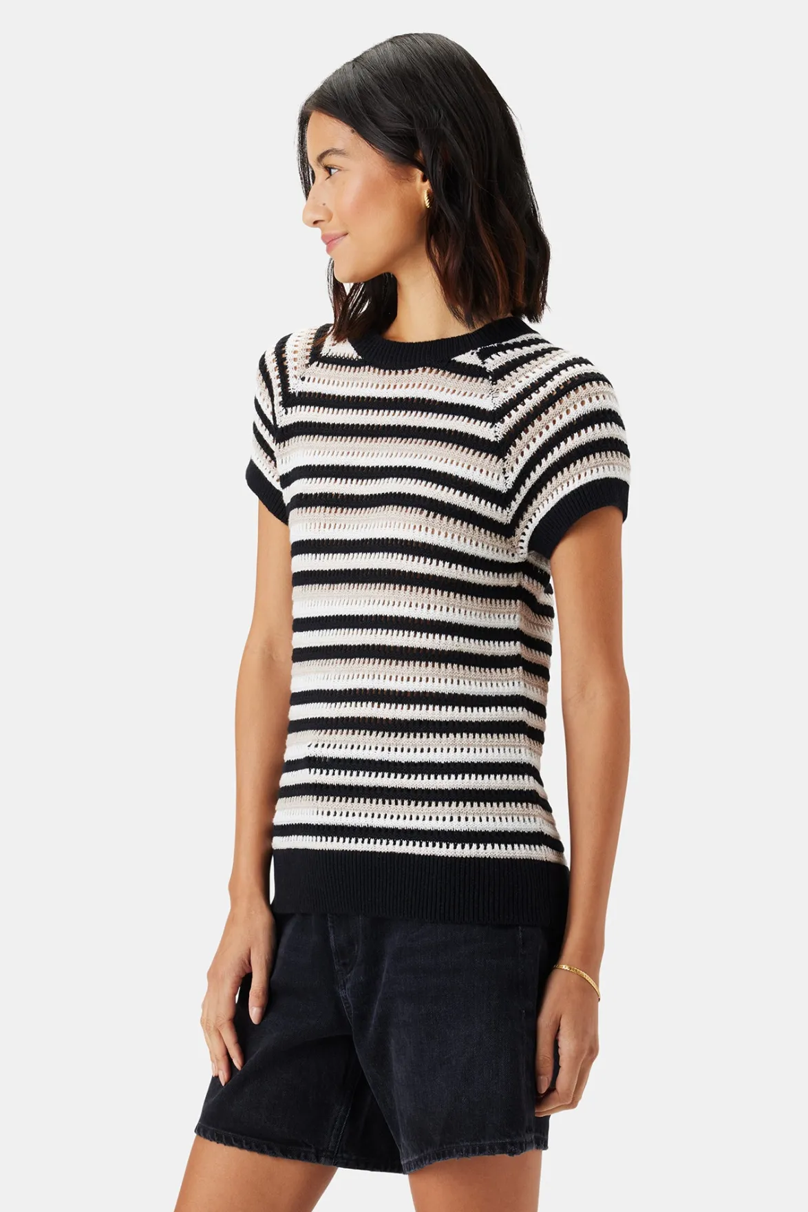 Tops|Clearance^Amour Vert Rosario Crochet Top BlackWhiteMultiStripe