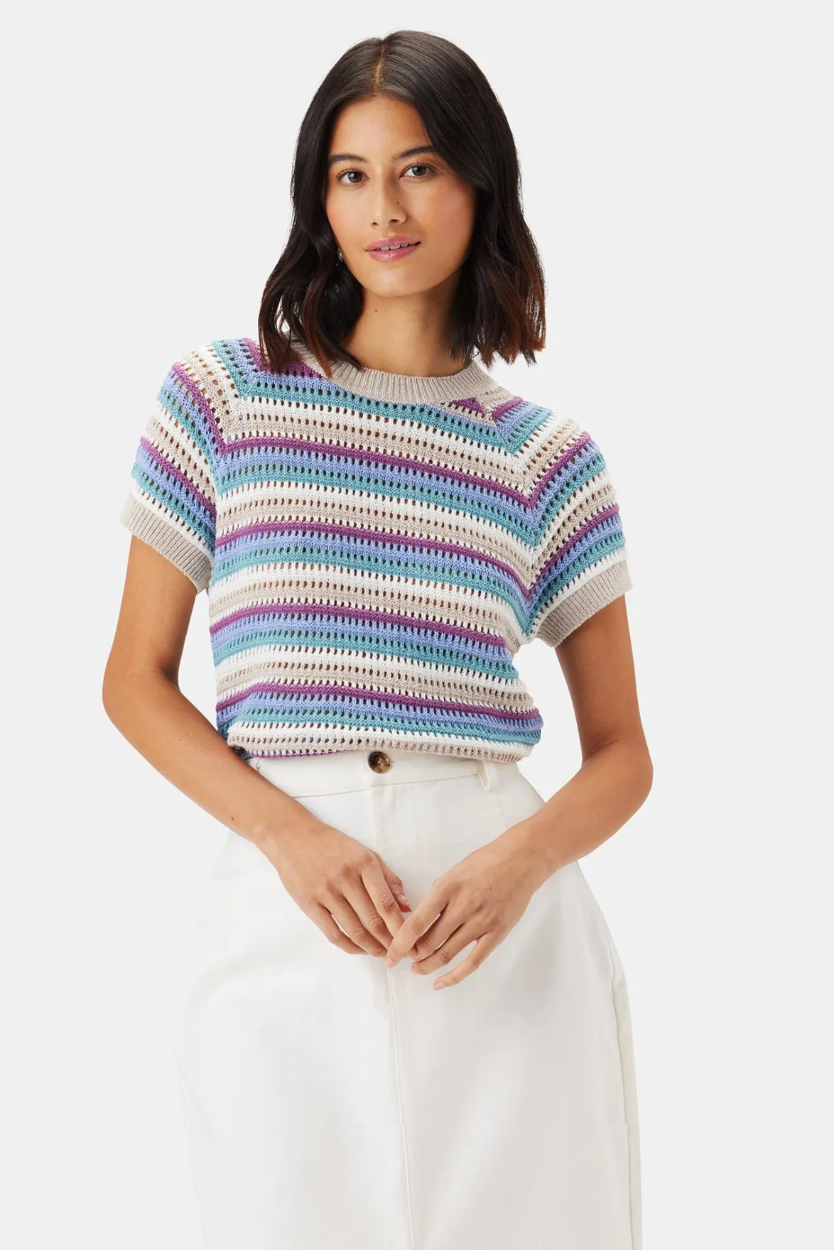 Tops|Clearance^Amour Vert Rosario Crochet Top AquaBlueMultiStripe