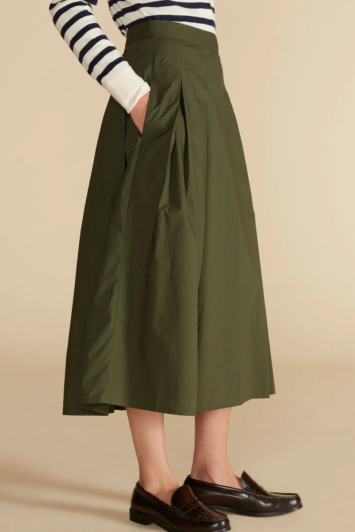 Skirts^Amour Vert Roselle Pleated Poplin Skirt OliveGreen