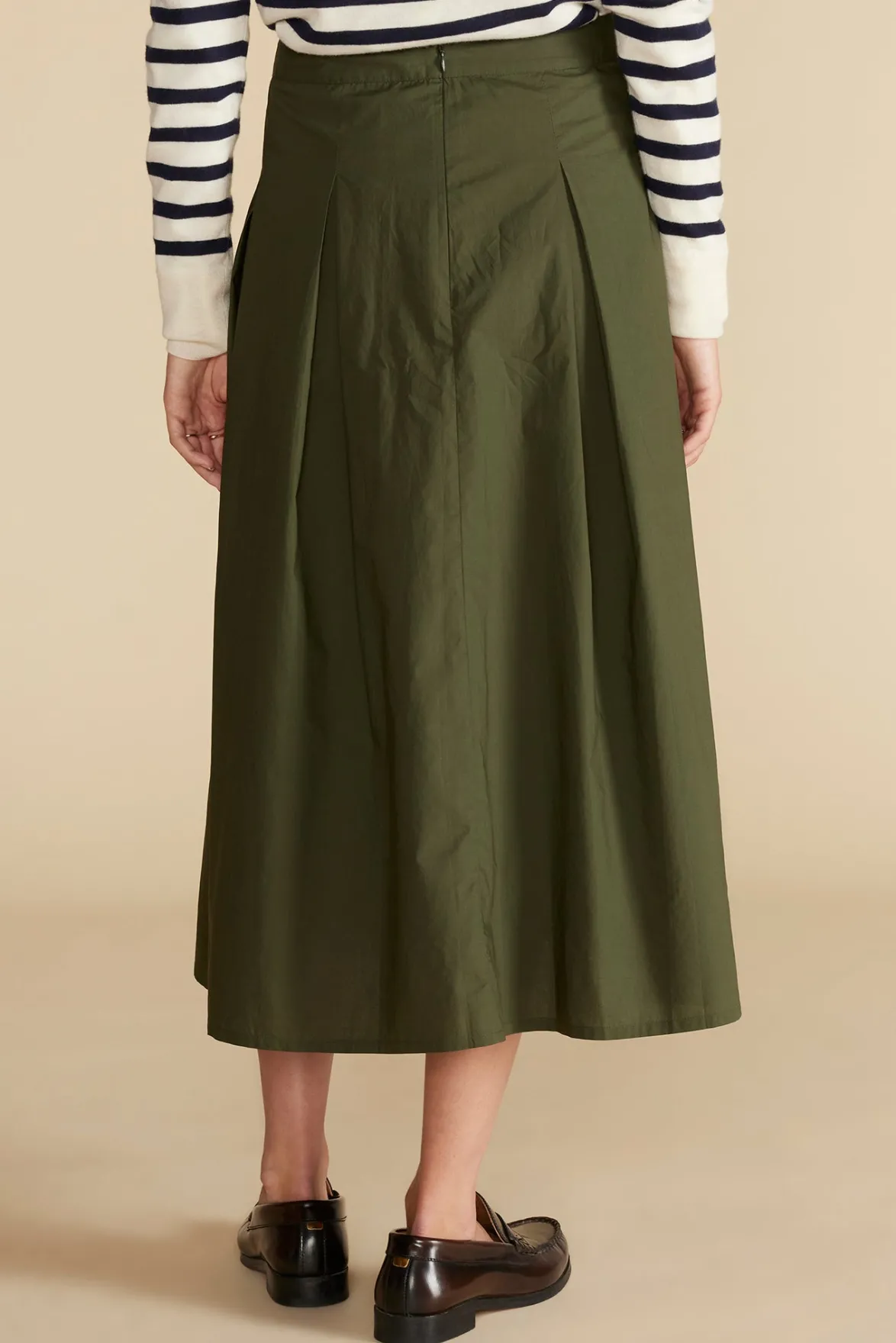 Skirts^Amour Vert Roselle Pleated Poplin Skirt OliveGreen