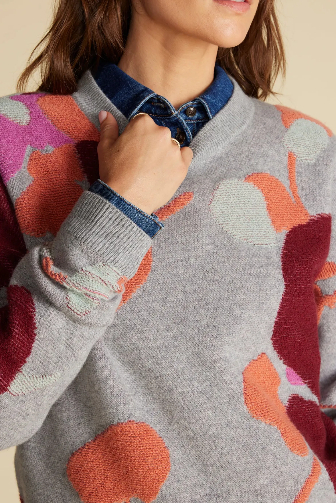 Sweaters & Cardigans^Amour Vert Rowan Jacquard Crew Neck Sweater GreyPenseePrint