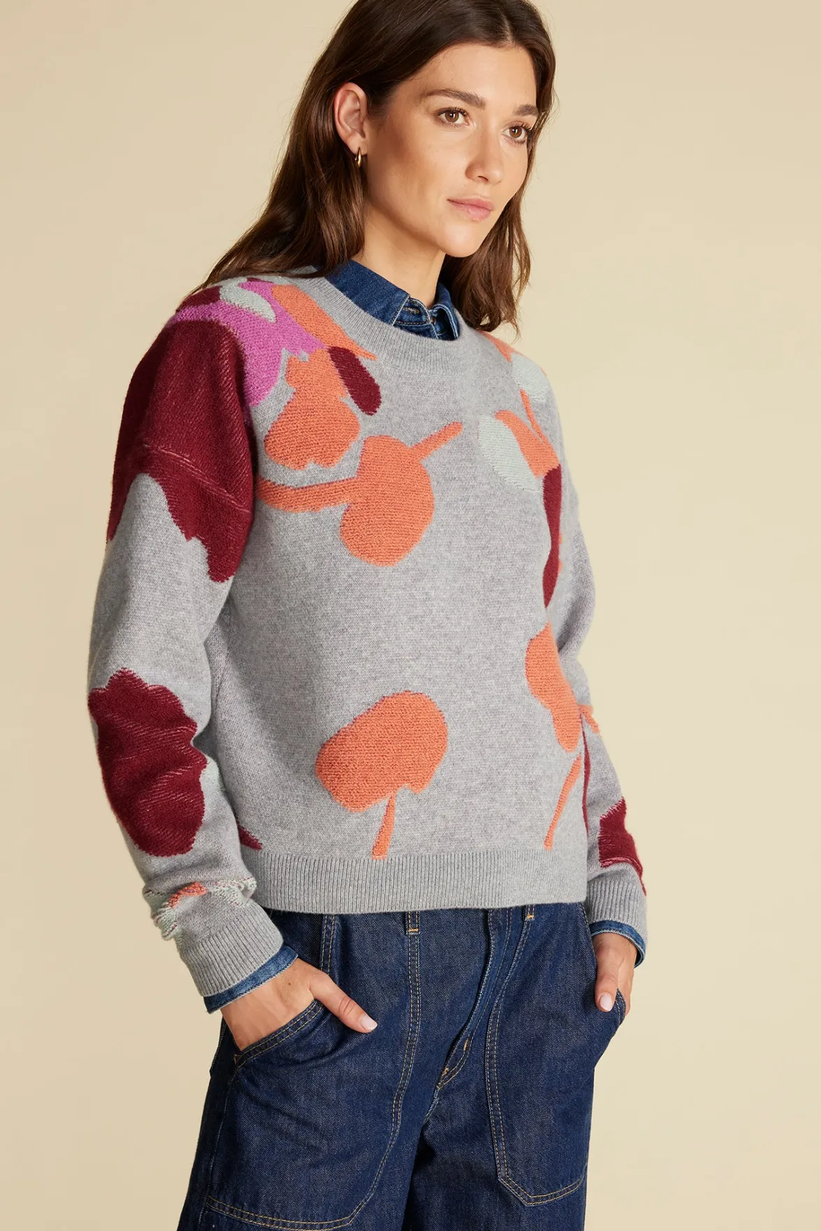 Sweaters & Cardigans^Amour Vert Rowan Jacquard Crew Neck Sweater GreyPenseePrint