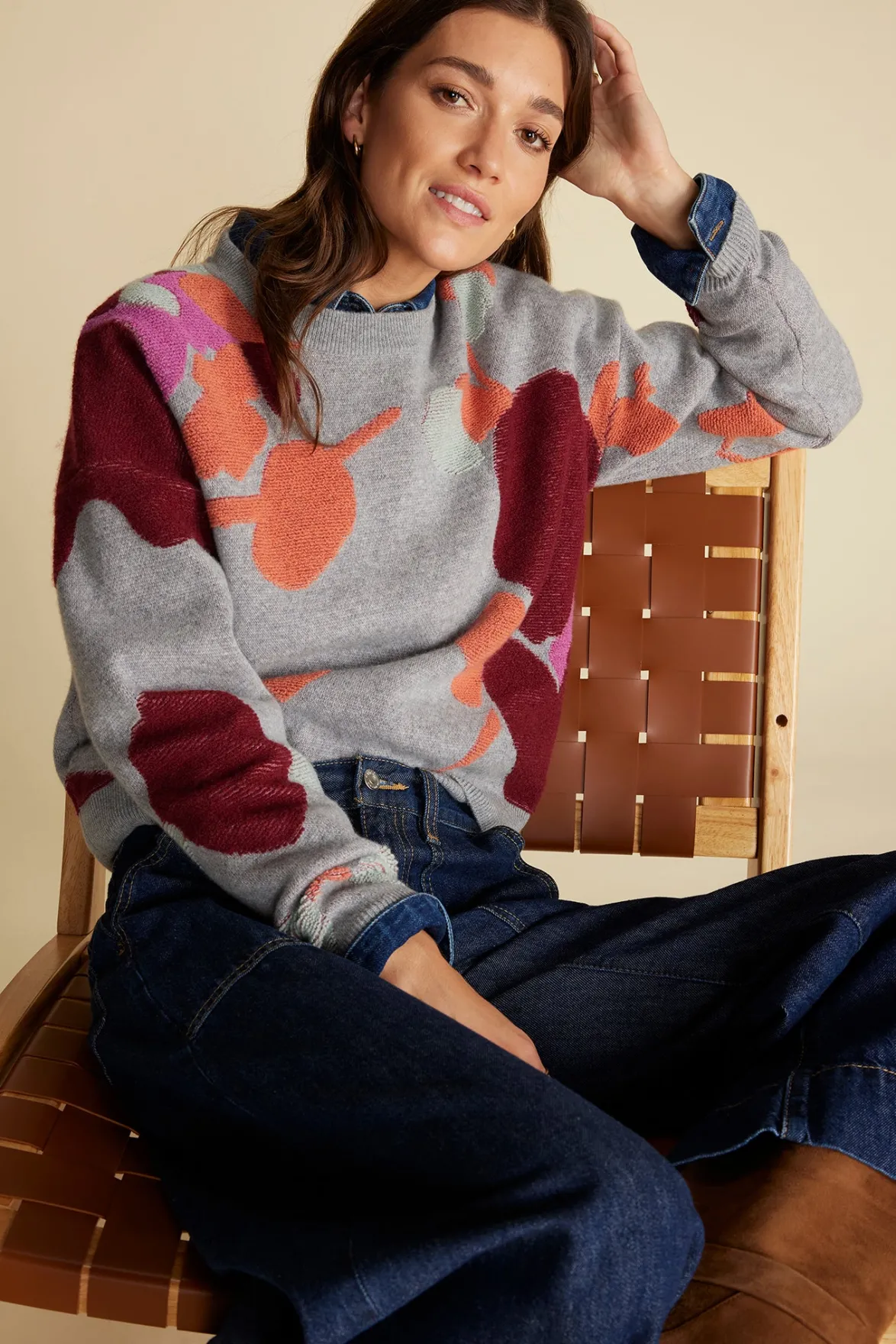 Sweaters & Cardigans^Amour Vert Rowan Jacquard Crew Neck Sweater GreyPenseePrint