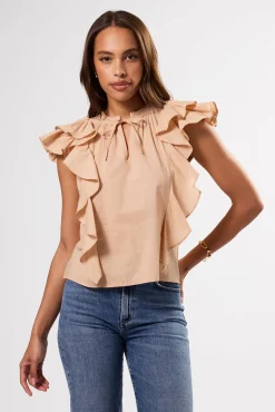 Tops|Clearance^Amour Vert Ruffle Sleeve Top Biscotti