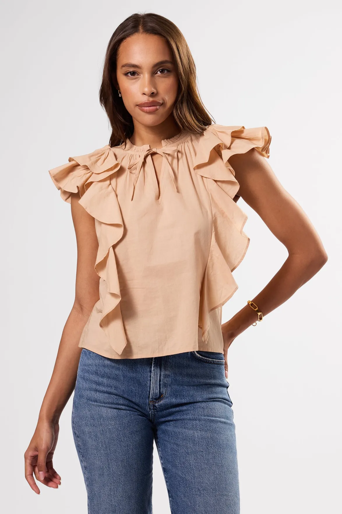 Tops|Clearance^Amour Vert Ruffle Sleeve Top Biscotti