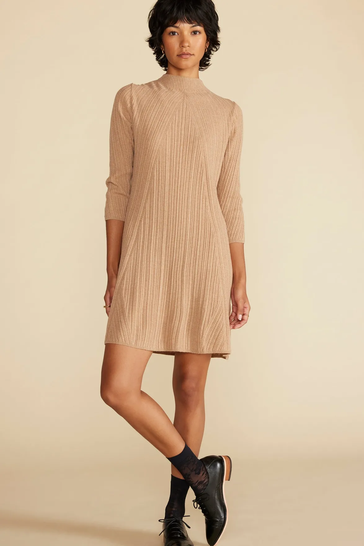Dresses|Clearance^Amour Vert Sidony Mini Sweater Dress Camel